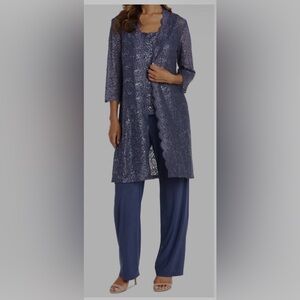 R&M Richard’s Blue Lace/Sequined Women's Pantsuit, 18
